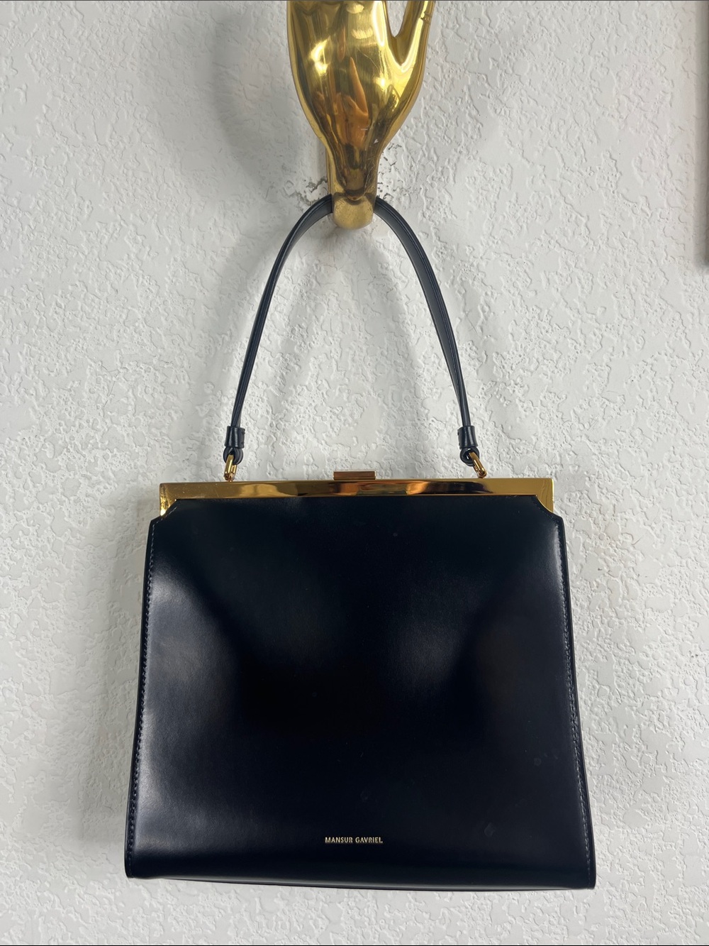 Mansur Gavriel Black Flamma Leather Elegant Bag Gold Tone Hardware w Dustbag - Picture 4 of 13
